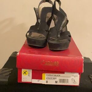 Used black wedge open toe heels size 8 Women